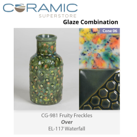 Fruity Freckles - CG981 over Waterfall - EL117 Glaze Combination